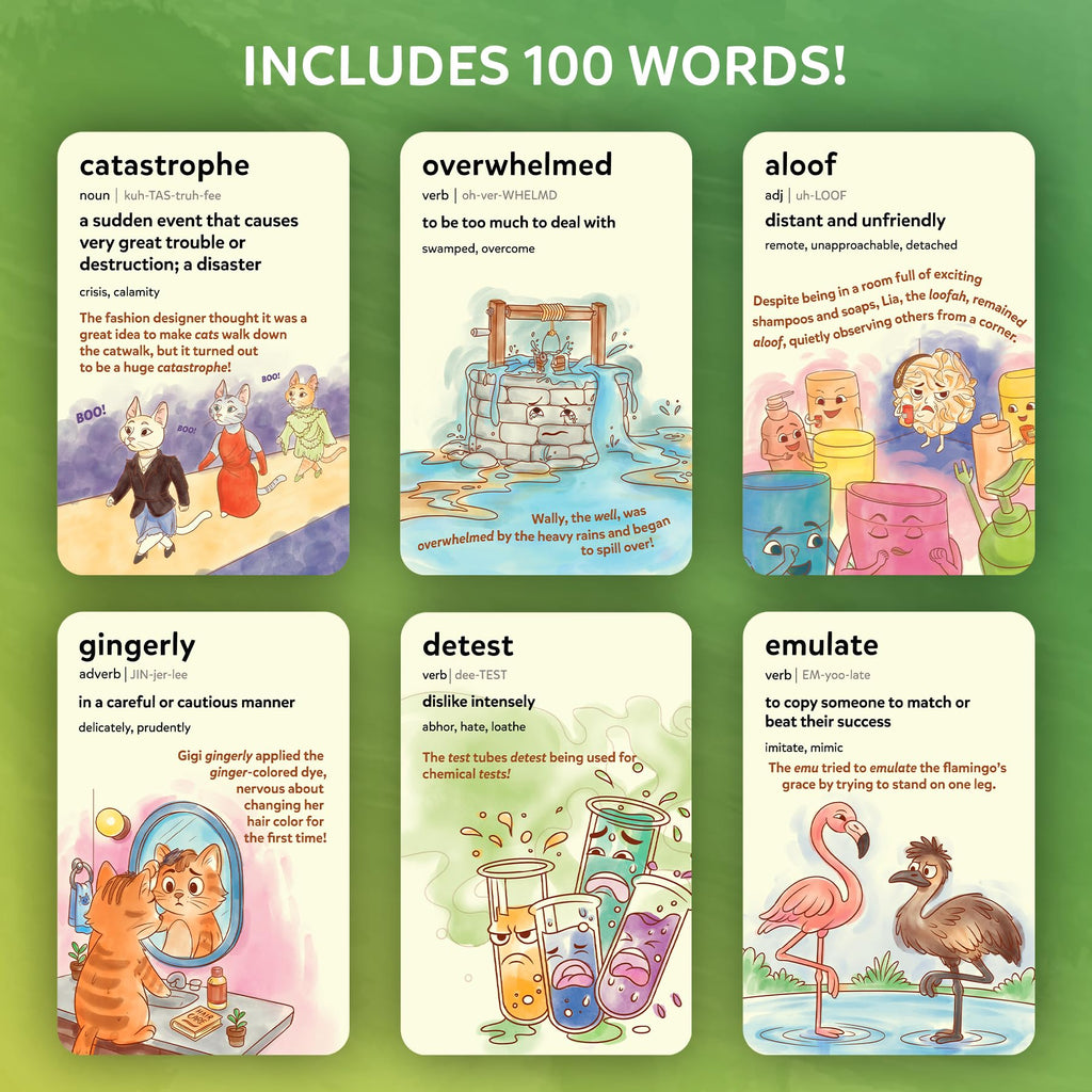 Skillmatics Wordables - 100 Vocabulary Flash Cards for Kids Ages 8+ | Memory Science, Screen-Free Word Game