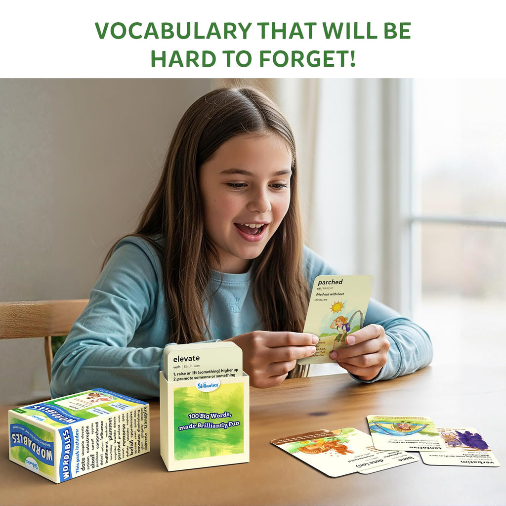 Skillmatics Wordables - 100 Vocabulary Flash Cards for Kids Ages 8+ | Memory Science, Screen-Free Word Game