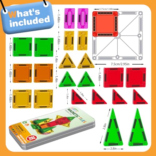 SKTMYY Mini Magnetic Tiles - 22-Piece Travel Set with Metal Box for Kids Ages 3+ | Creative STEM Building Toy