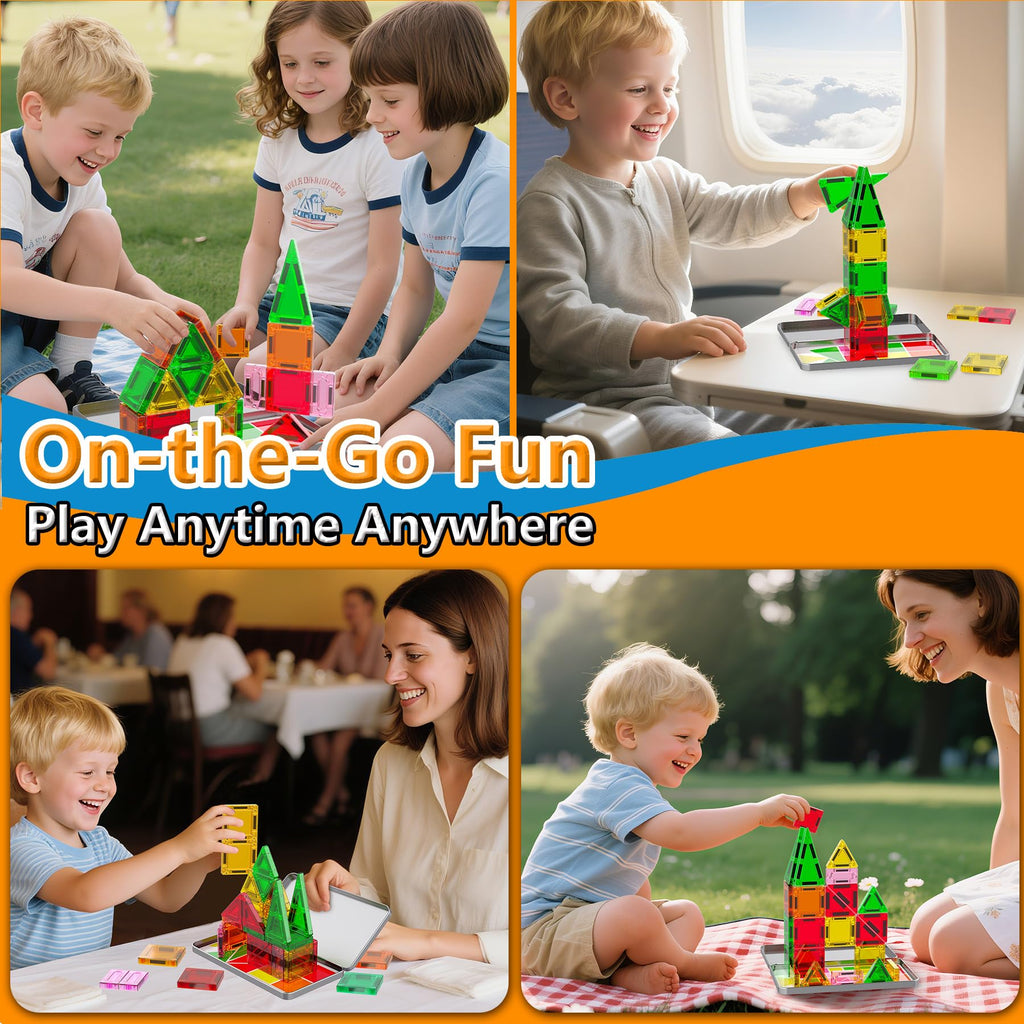 SKTMYY Mini Magnetic Tiles - 22-Piece Travel Set with Metal Box for Kids Ages 3+ | Creative STEM Building Toy