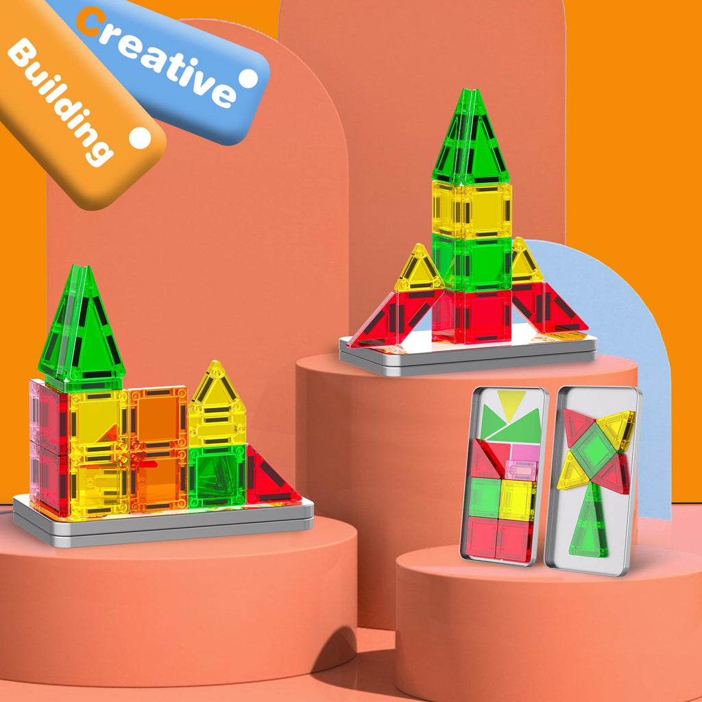 SKTMYY Mini Magnetic Tiles - 22-Piece Travel Set with Metal Box for Kids Ages 3+ | Creative STEM Building Toy