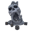 Skull Dice Tower for D&D RPG with Random 7-Piece D20 Dice Set – Silver Plastic 3D Printed