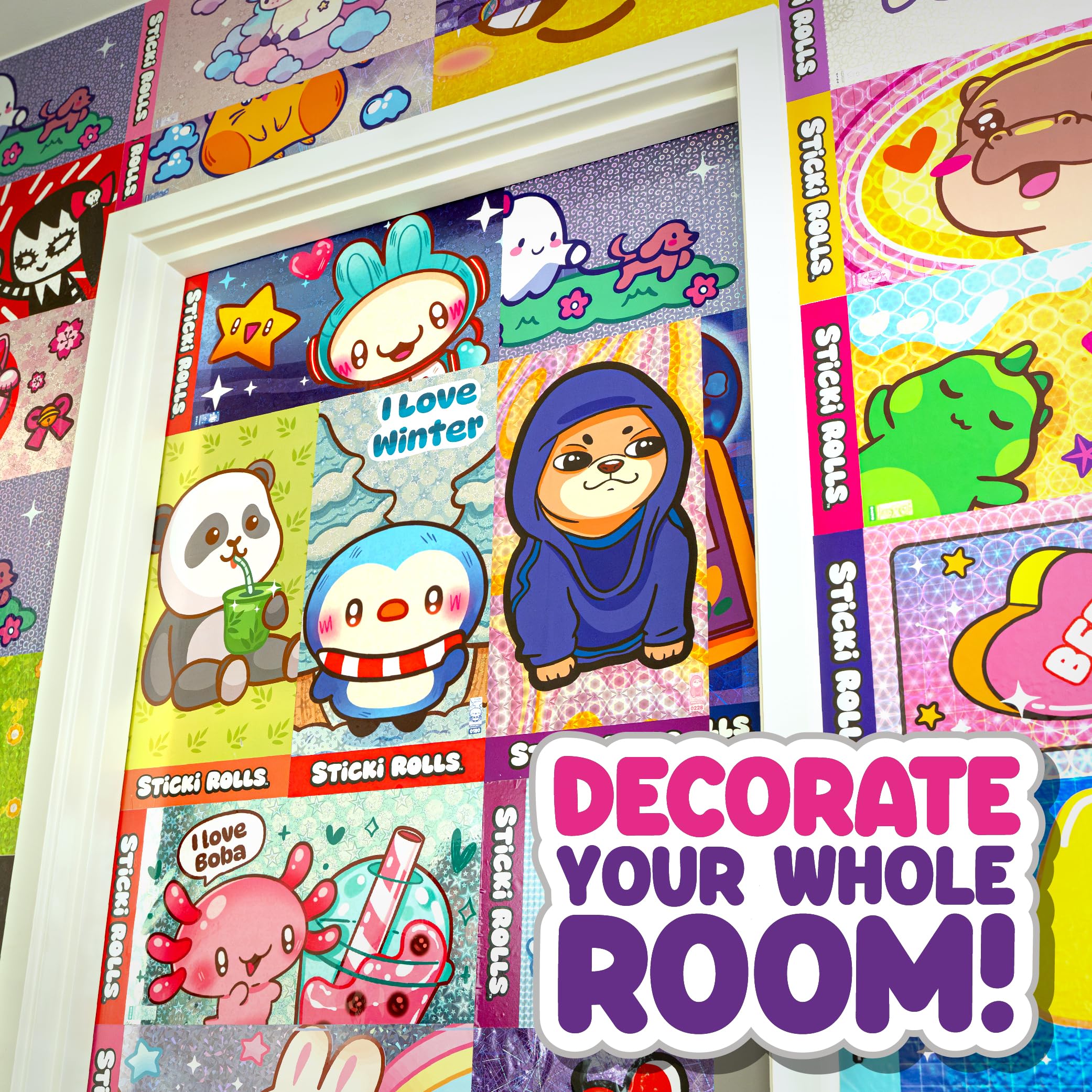 Sky Castle Sticki Rolls Jumbo Stickies 6-Pack Capsule – Reusable Foil Stickers for Walls, Mirrors & More (Creepies 1)