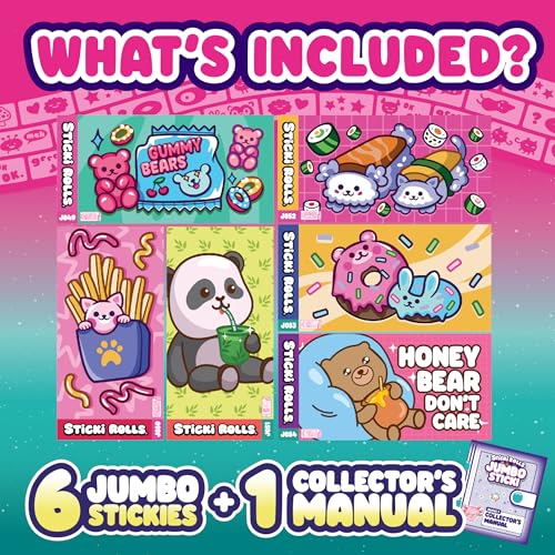 Sky Castle Sticki Rolls Jumbo Stickies – 6-Pack Capsule (Sticki Snacks) – Reusable Foil Stickers for Kids Ages 5+