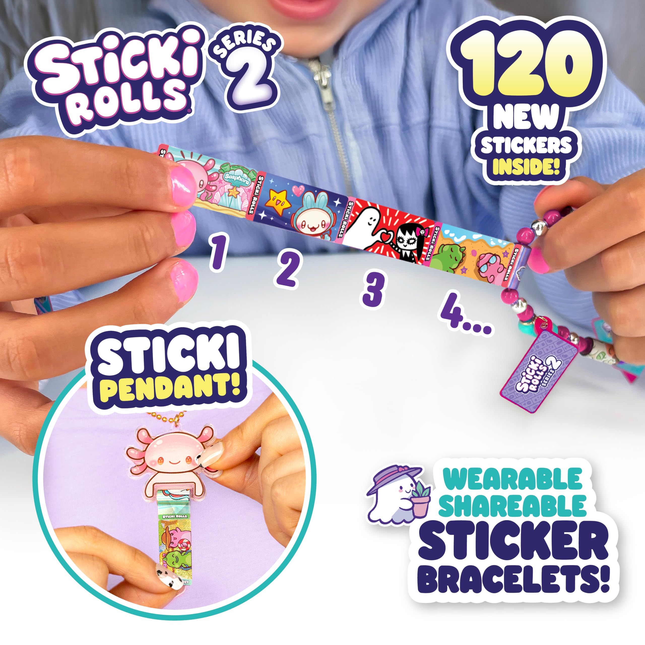 Sky Castle Sticki Rolls Pendant Pack Series 2 - Booboo: 120 Wearable Stickers, Toy Pendant & Bracelet for Kids Ages 5+