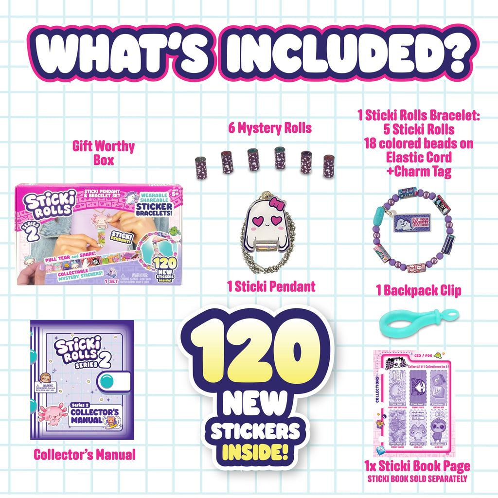 Sky Castle Sticki Rolls Pendant Pack Series 2 - Booboo: 120 Wearable Stickers, Toy Pendant & Bracelet for Kids Ages 5+