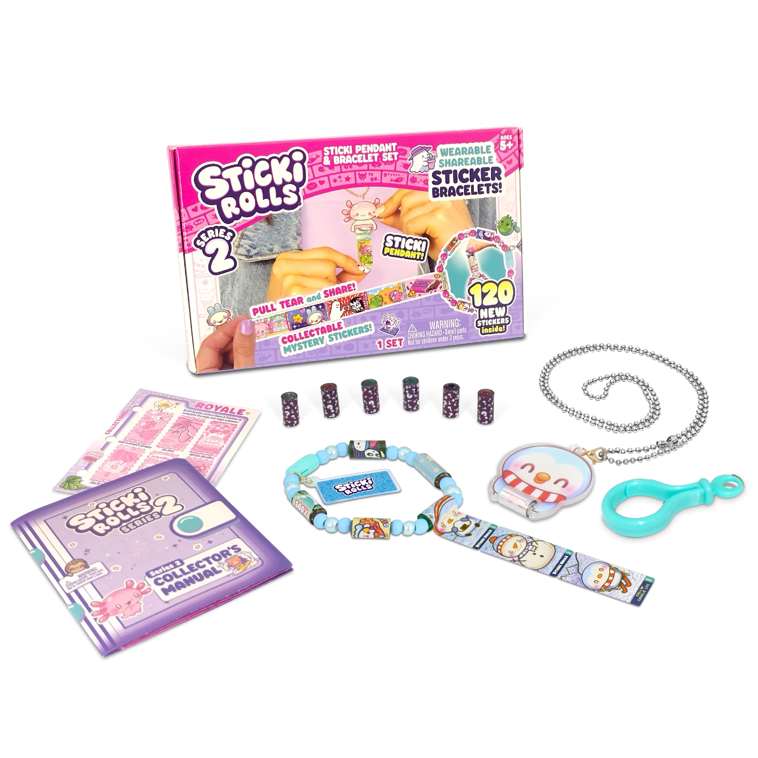 Sky Castle Sticki Rolls Pendant Pack – Series 2 Chillin Charlie: 120 Wearable Kawaii Stickers with Bracelet & Pendant