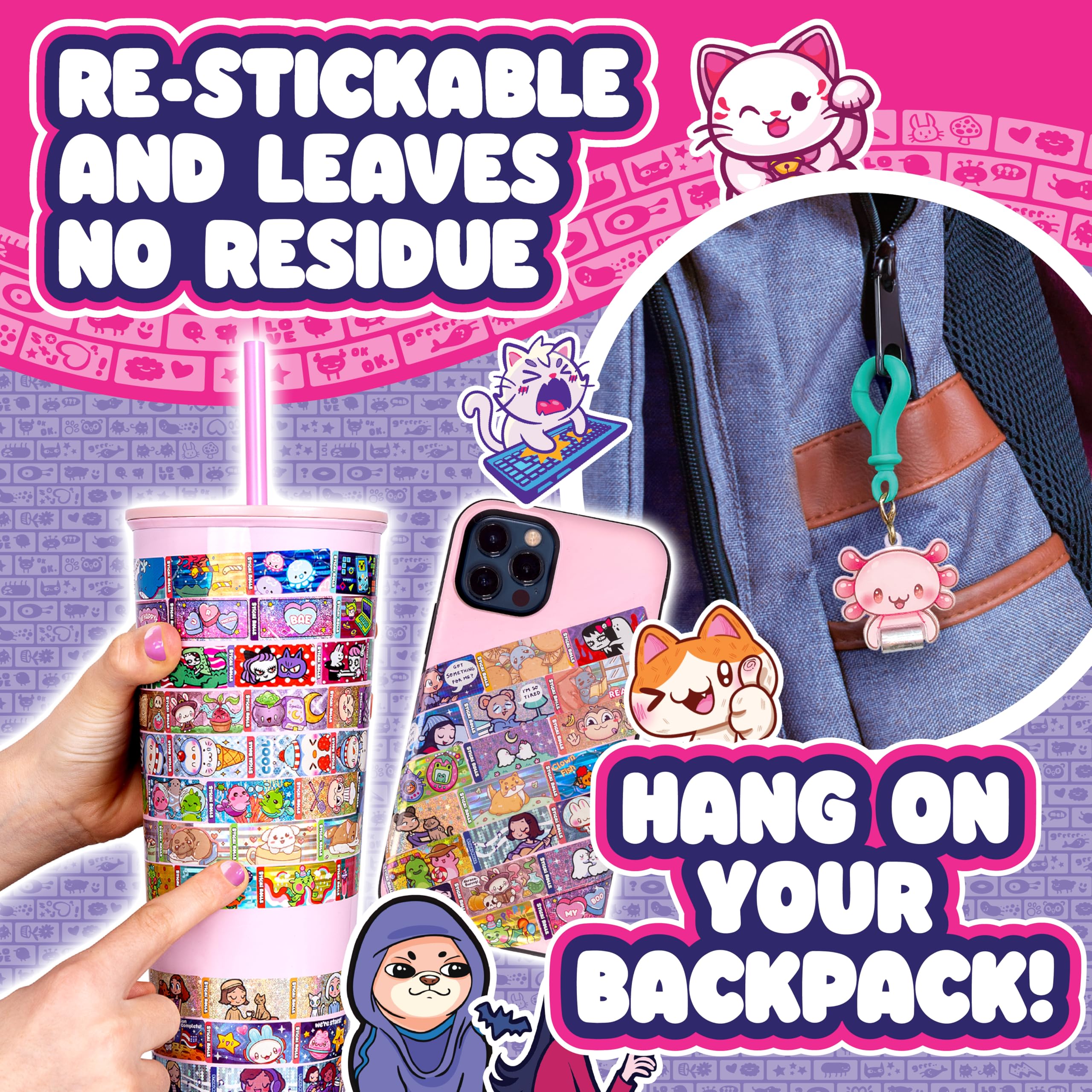 Sky Castle Sticki Rolls Pendant Pack – Series 2 Chillin Charlie: 120 Wearable Kawaii Stickers with Bracelet & Pendant