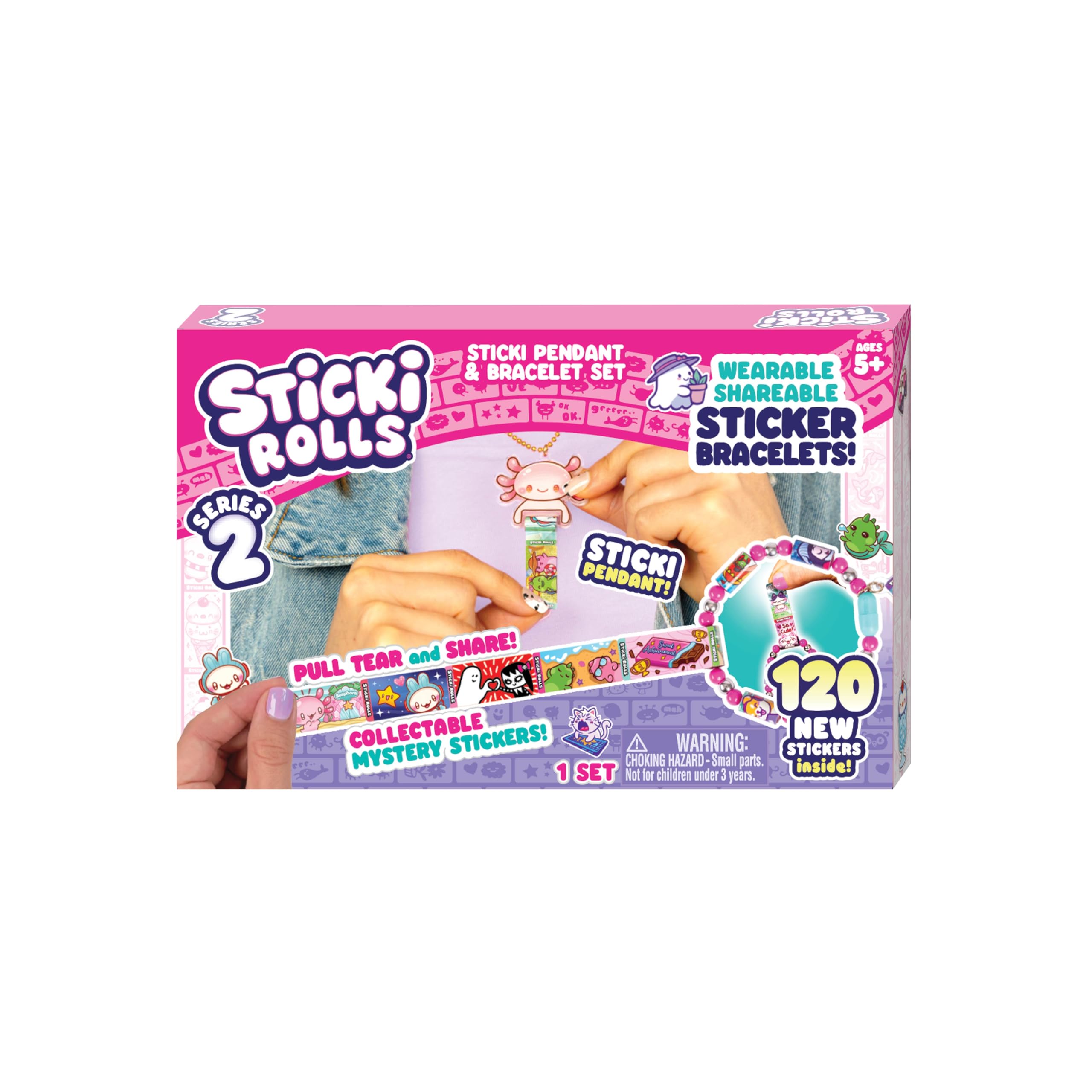 Sky Castle Sticki Rolls Pendant Pack – Series 2 Chillin Charlie: 120 Wearable Kawaii Stickers with Bracelet & Pendant