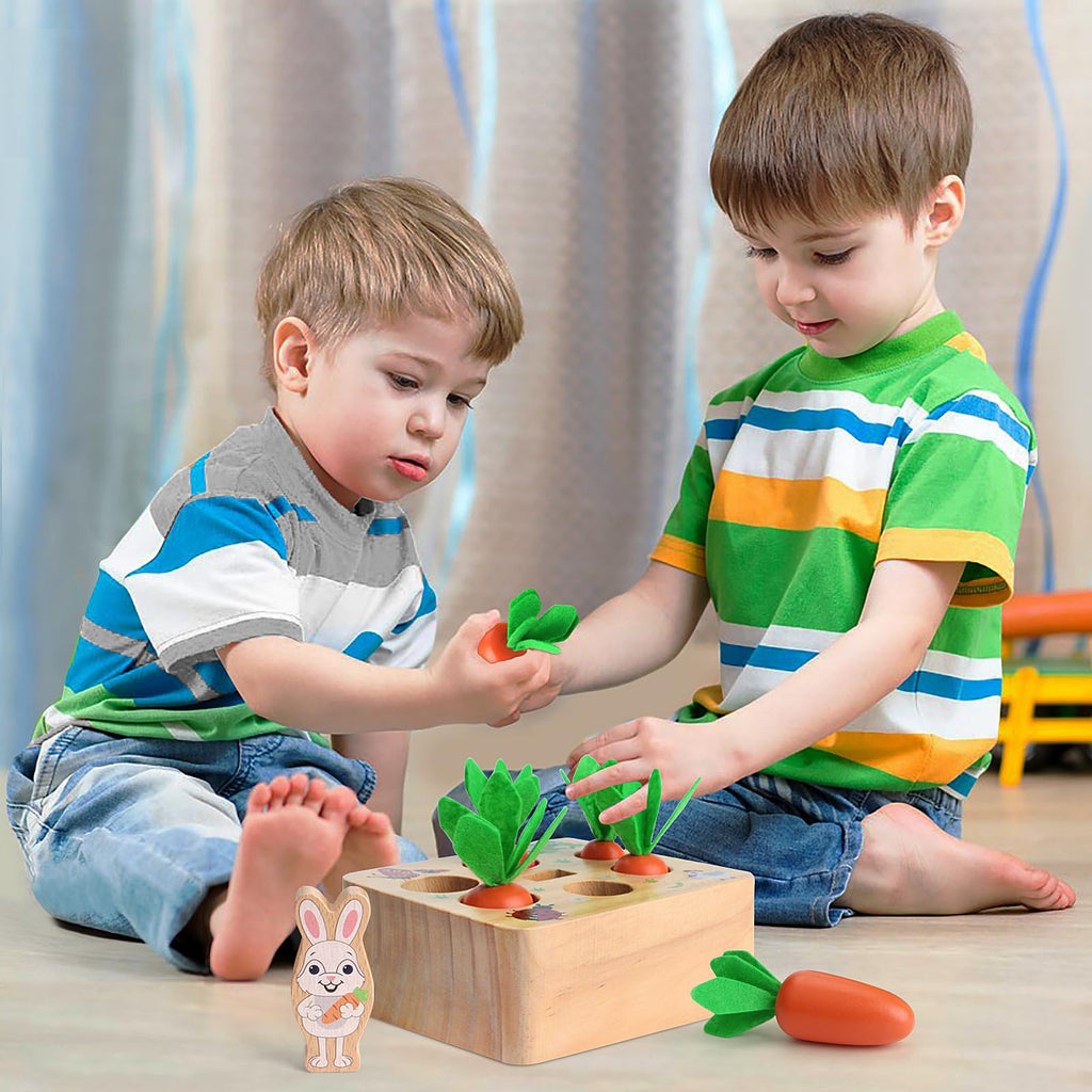 SKYFIELD Carrot Harvest Game – Wooden Shape Sorting Puzzle for Toddlers 1-3 Years, Montessori Toy with 7 Sizes