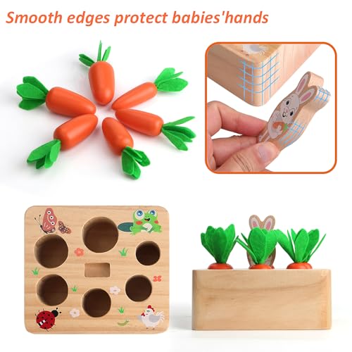 SKYFIELD Carrot Harvest Game – Wooden Shape Sorting Puzzle for Toddlers 1-3 Years, Montessori Toy with 7 Sizes
