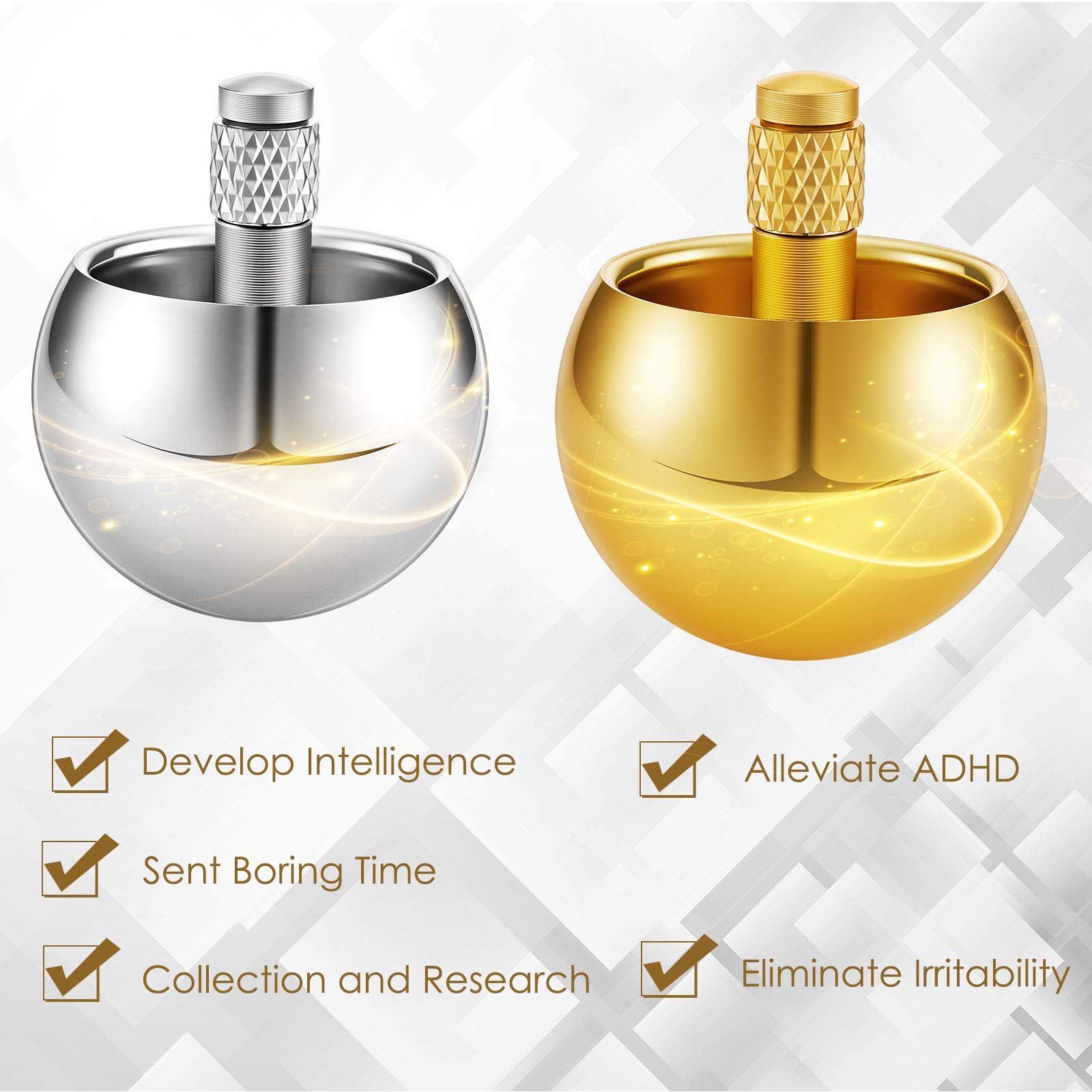 Skylety 2-Piece Metal Spinning Top Set – Gold & Silver Flip-Over Gyroscopes for Stress Relief and Fun