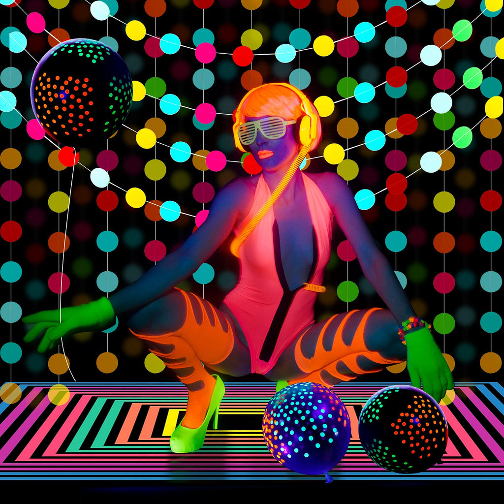 Skylety 32-Piece Glow in the Dark Party Supplies Set with Neon Balloons, UV Tape, and Pre-Assembled Wreath for Blacklight Parties