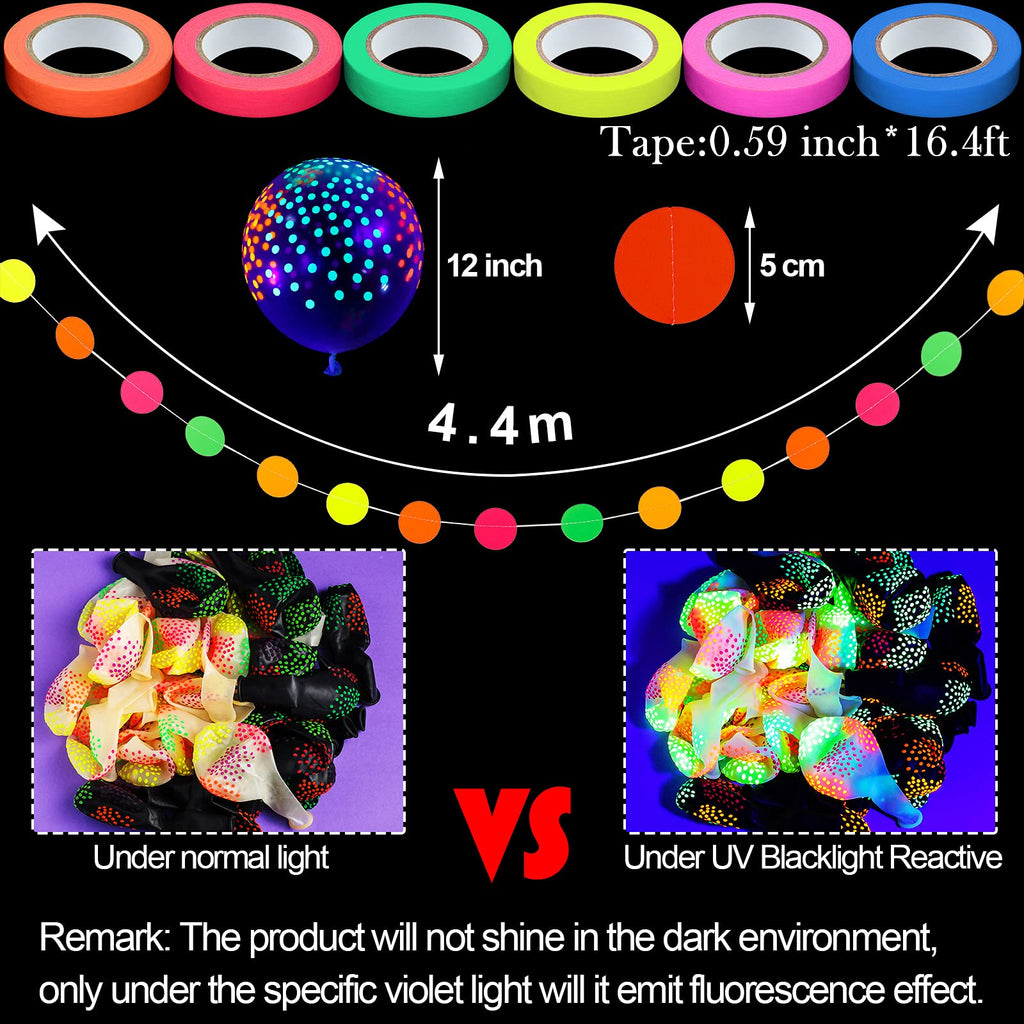 Skylety 32-Piece Glow in the Dark Party Supplies Set with Neon Balloons, UV Tape, and Pre-Assembled Wreath for Blacklight Parties