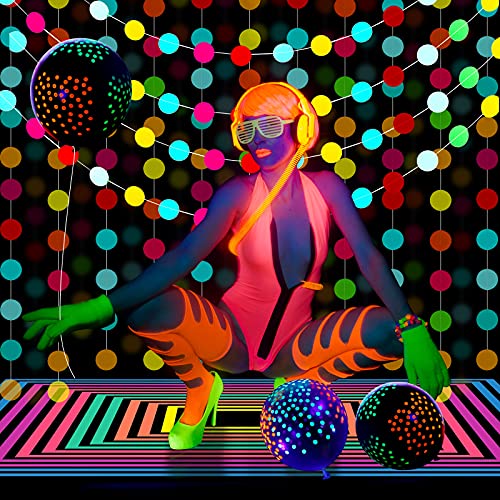 Skylety 32-Piece Glow in the Dark Party Supplies Set with Neon Balloons, UV Tape, and Pre-Assembled Wreath for Blacklight Parties