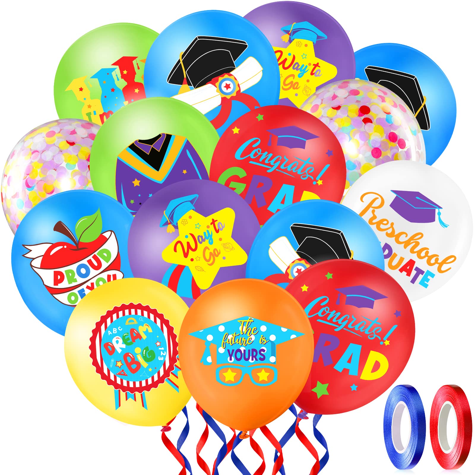 Skylety 50 Pack 12 Inch Preschool Graduation Balloons – Class of 2026 Latex Decor with Ribbons