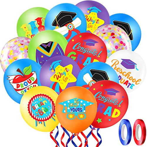 Skylety 50 Pack 12 Inch Preschool Graduation Balloons – Class of 2026 Latex Decor with Ribbons