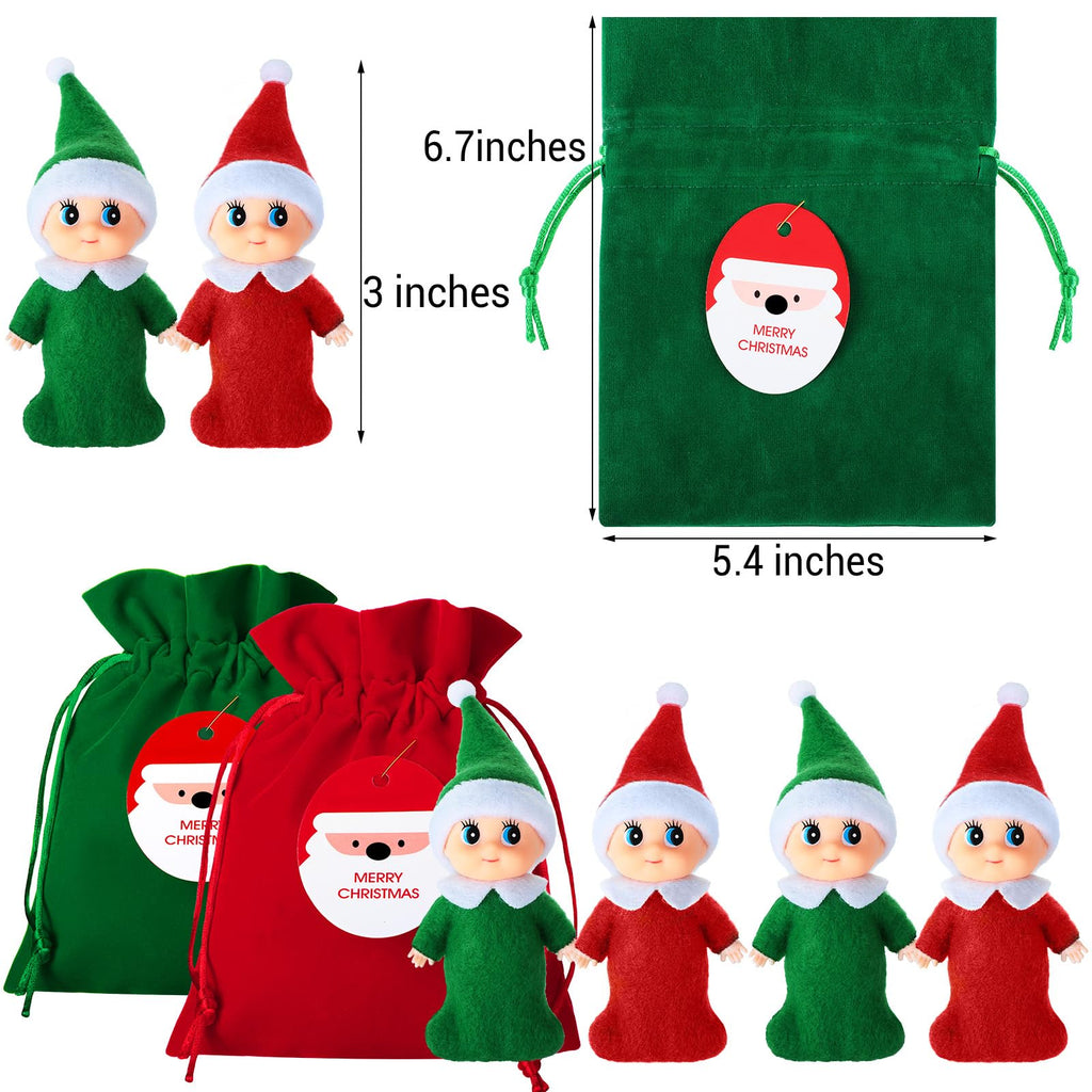Skylety 6-Pack Mini Christmas Doll Babies with Velvet Bags – Red & Green