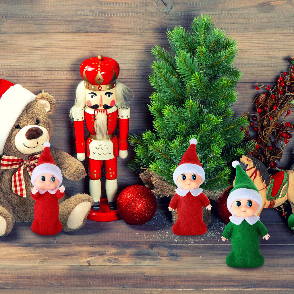 Skylety 6-Pack Mini Christmas Doll Babies with Velvet Bags – Red & Green
