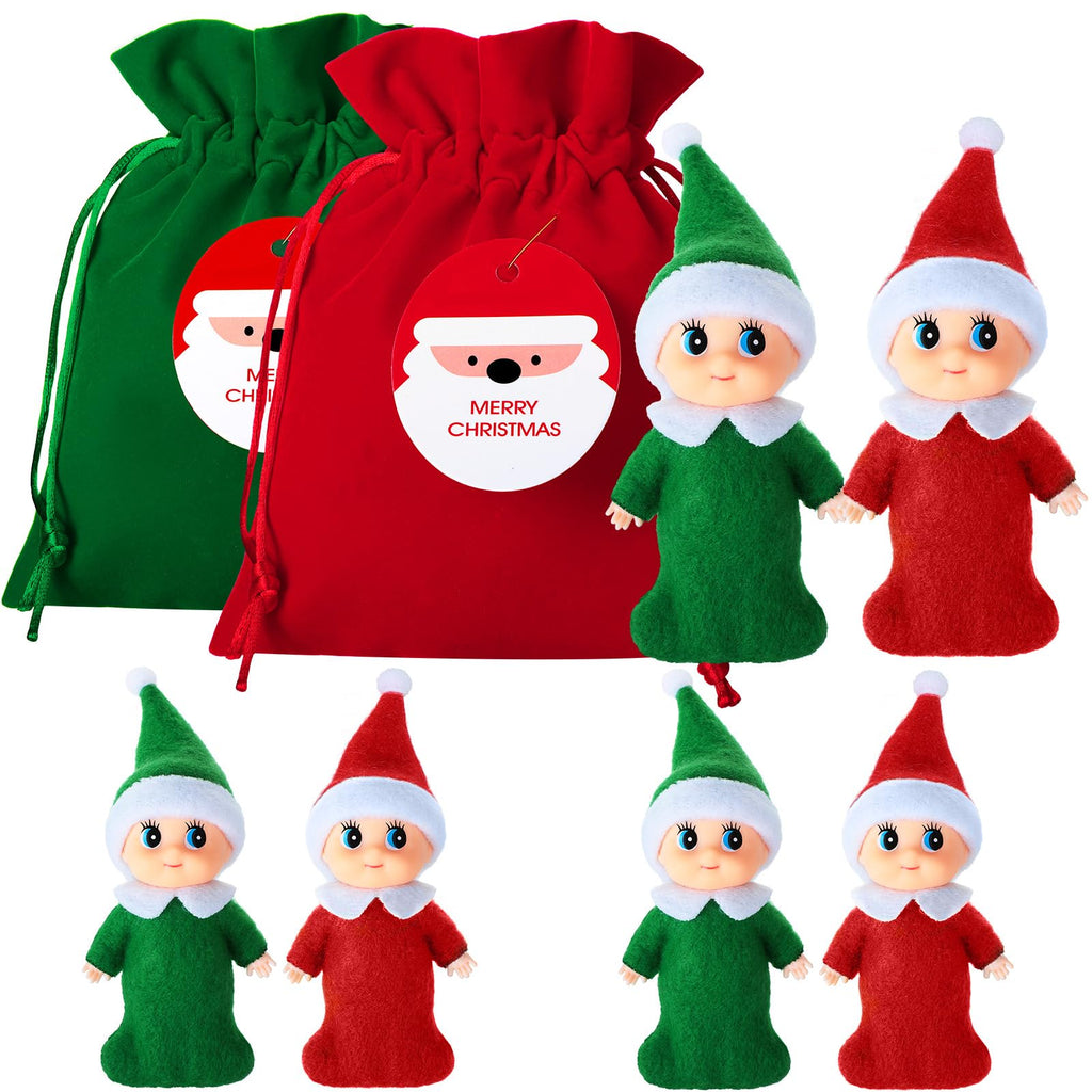 Skylety 6-Pack Mini Christmas Doll Babies with Velvet Bags – Red & Green