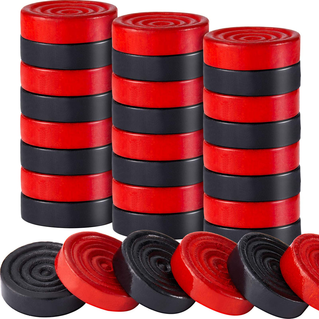 Skylety 72 Wooden Checkers Pieces 1.06" Stackable Ridge Design with Drawstring Pouch for Checkers and Backgammon (Red & Black)