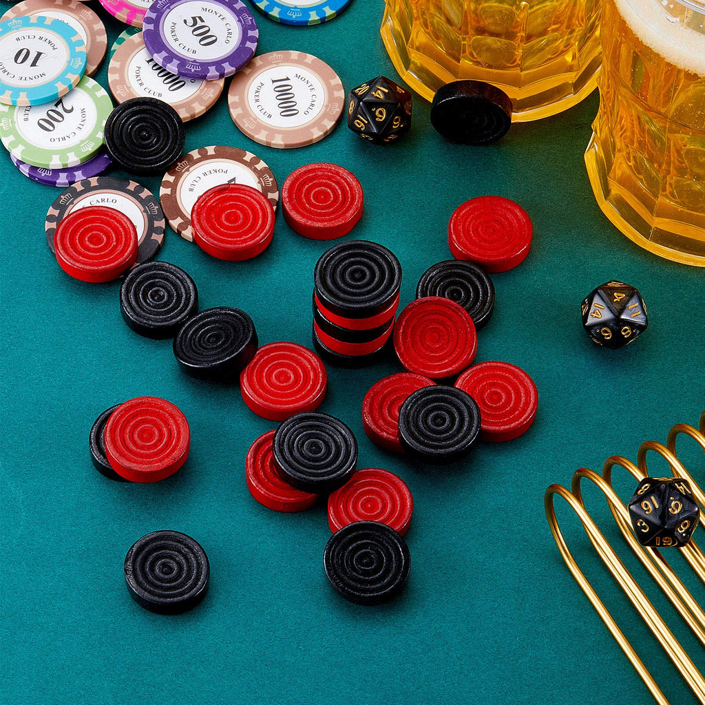 Skylety 72 Wooden Checkers Pieces 1.06" Stackable Ridge Design with Drawstring Pouch for Checkers and Backgammon (Red & Black)