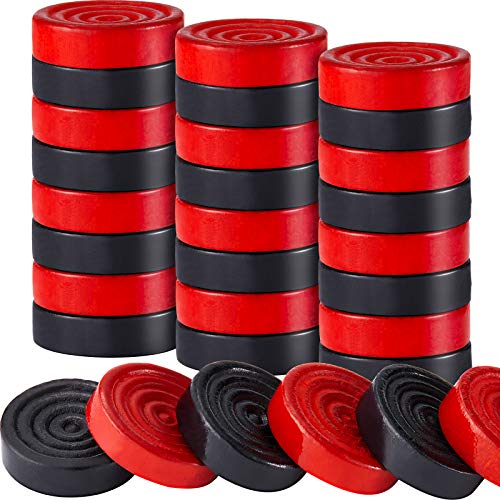 Skylety 72 Wooden Checkers Pieces 1.06" Stackable Ridge Design with Drawstring Pouch for Checkers and Backgammon (Red & Black)