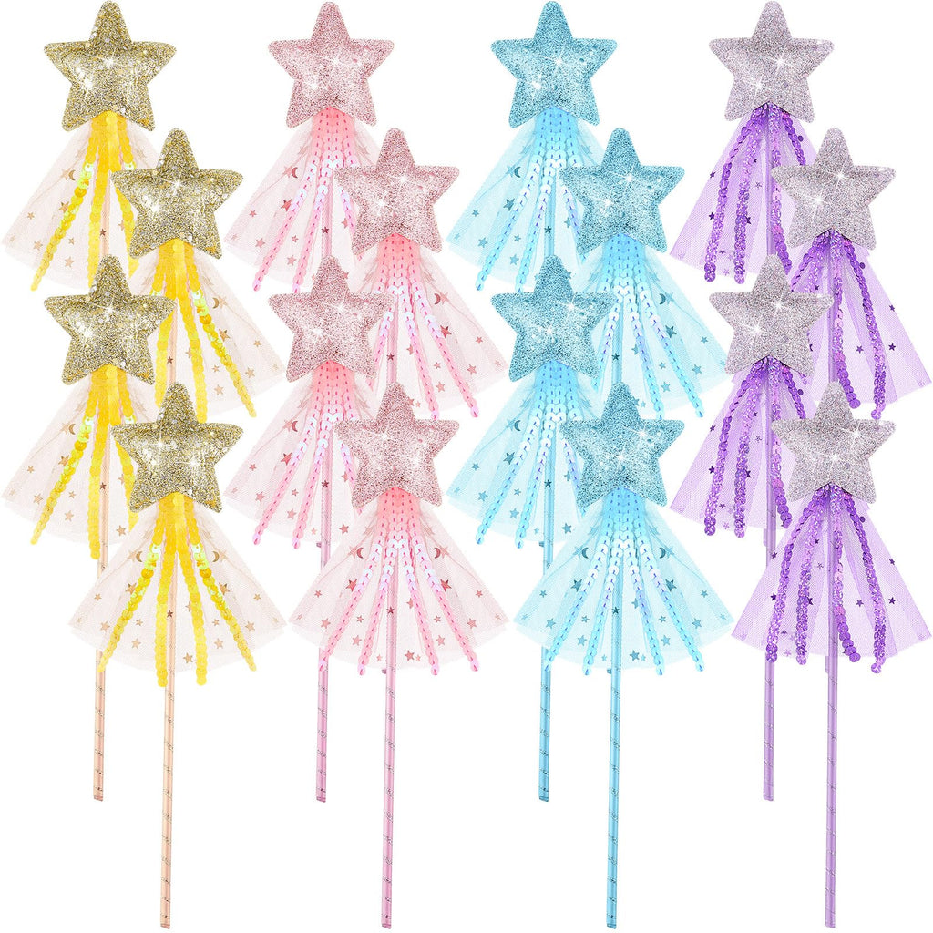 Skylety 8-Pack Fairy Wands: Glitter Star Princess Wands for Party Favors and Costume Props