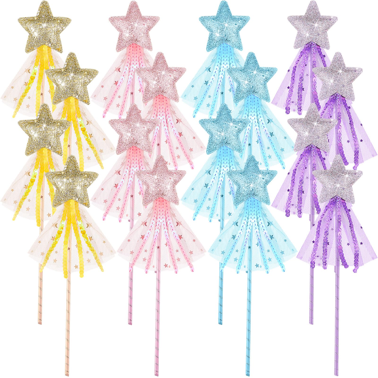 Skylety 8-Pack Fairy Wands: Glitter Star Princess Wands for Party Favors and Costume Props