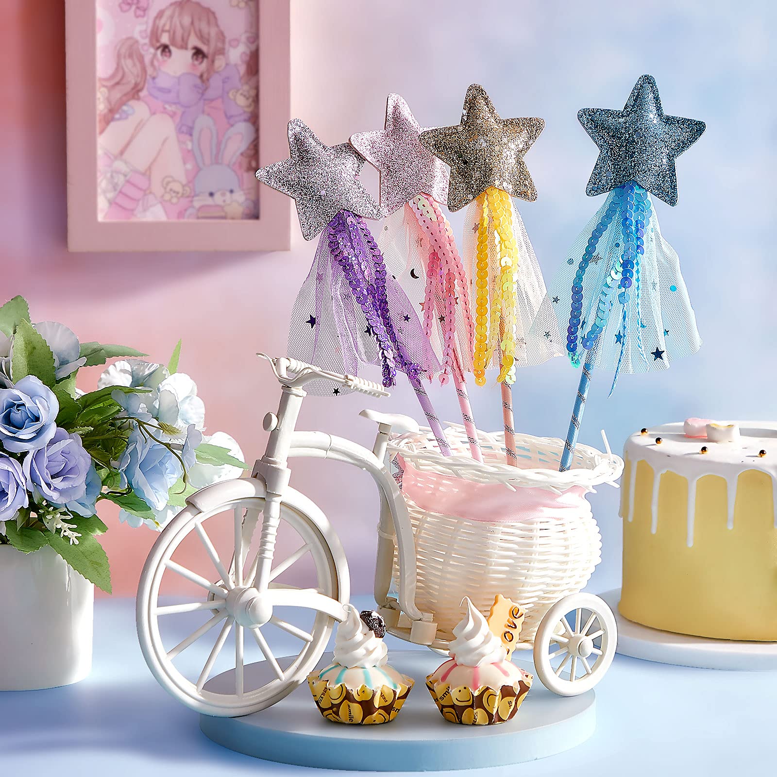 Skylety 8-Pack Fairy Wands: Glitter Star Princess Wands for Party Favors and Costume Props