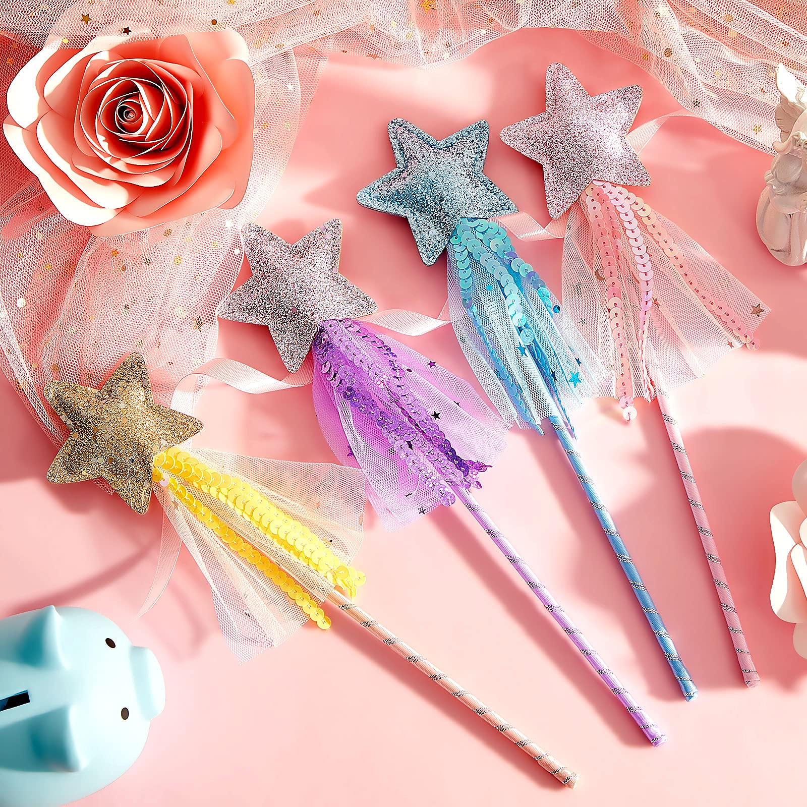 Skylety 8-Pack Fairy Wands: Glitter Star Princess Wands for Party Favors and Costume Props
