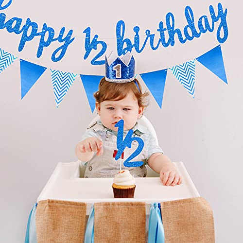 Skylety Dark Blue Half Birthday Decorations Set – Banner, Cupcake Toppers & Balloons for Baby's 6-Month Party