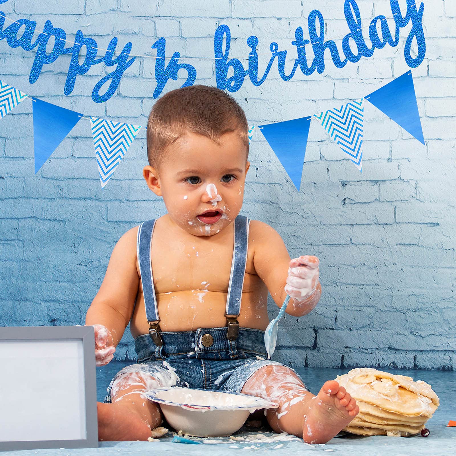 Skylety Dark Blue Half Birthday Decorations Set – Banner, Cupcake Toppers & Balloons for Baby's 6-Month Party