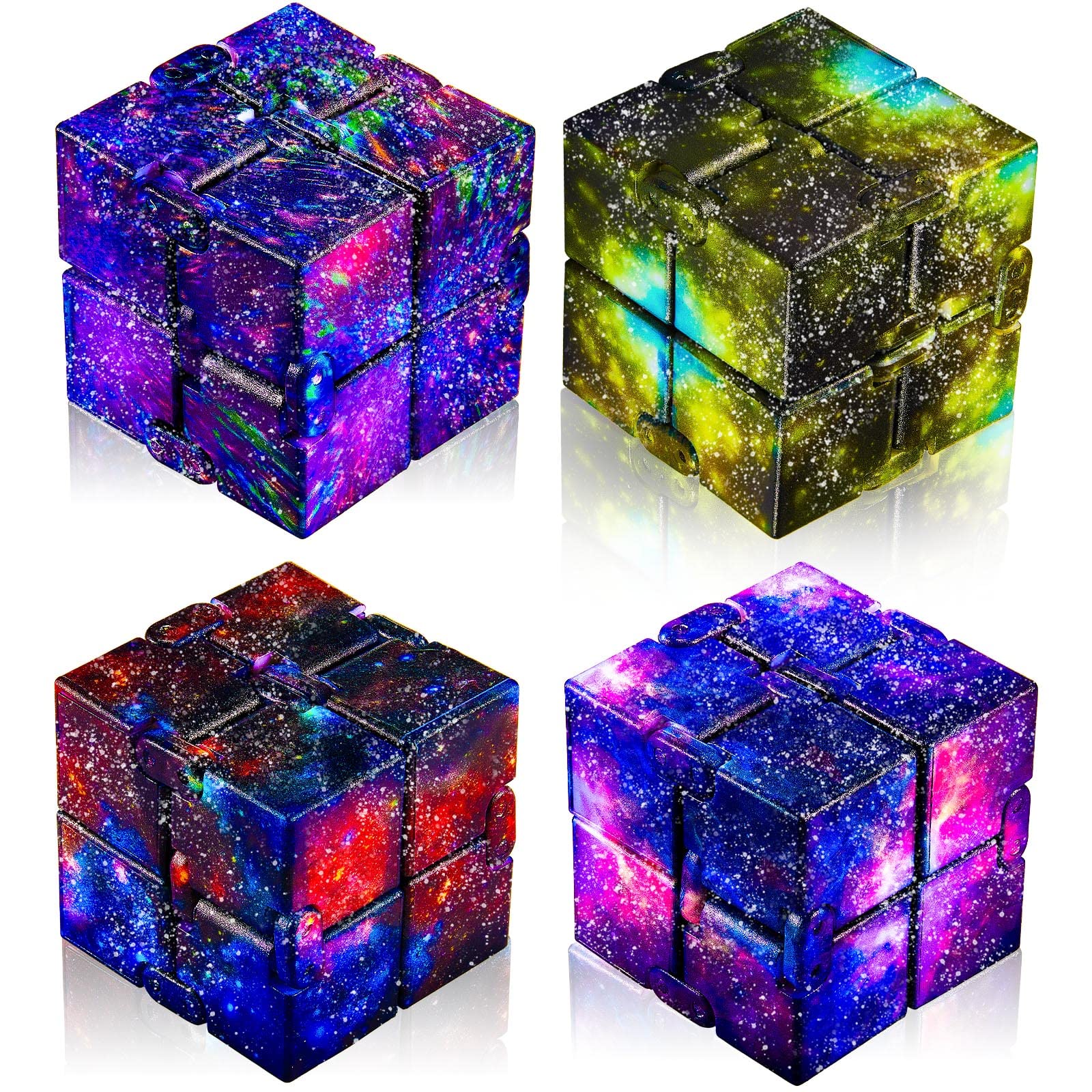 Skylety Infinity Cube Set (4 Pack) – Galaxy Design Stress Relief Fidget Toy for Adults