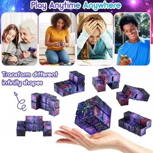 Skylety Infinity Cube Set (4 Pack) – Galaxy Design Stress Relief Fidget Toy for Adults