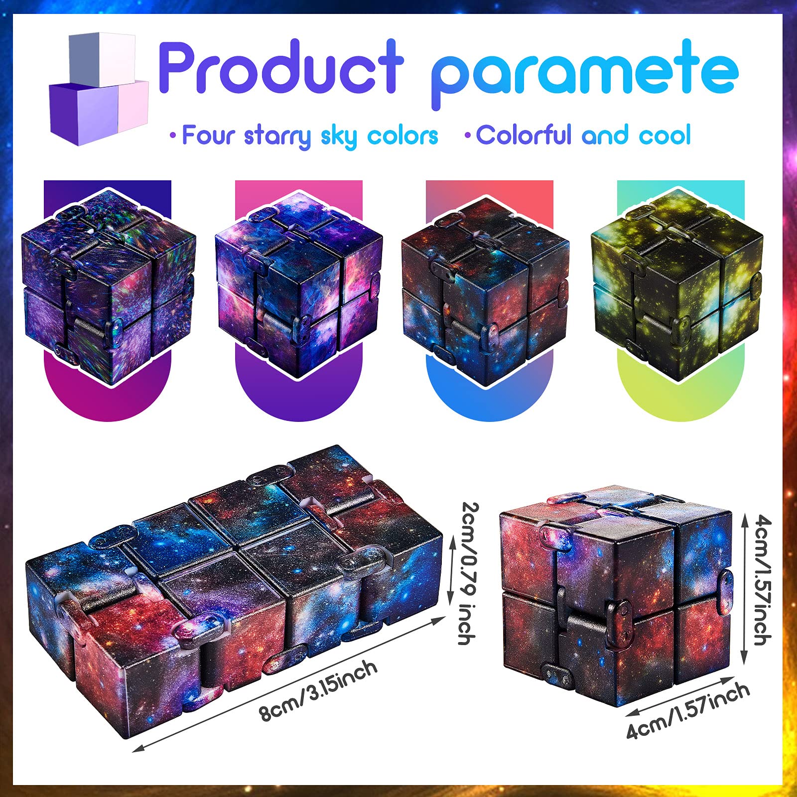 Skylety Infinity Cube Set (4 Pack) – Galaxy Design Stress Relief Fidget Toy for Adults