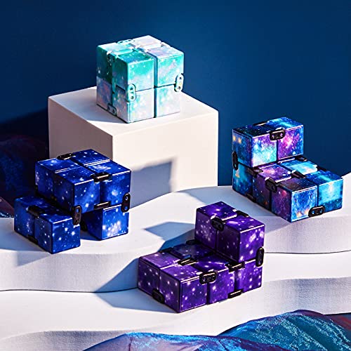 Skylety Infinity Cube Set – 4 Pack Handheld Fidget Toy for Stress Relief and Focus (Starry Design)