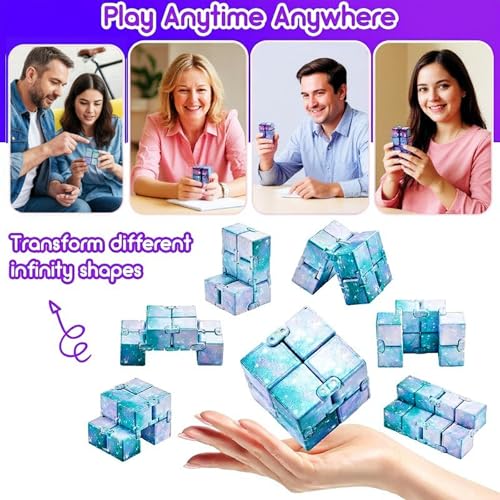 Skylety Infinity Cube Set – 4 Pack Handheld Fidget Toy for Stress Relief and Focus (Starry Design)