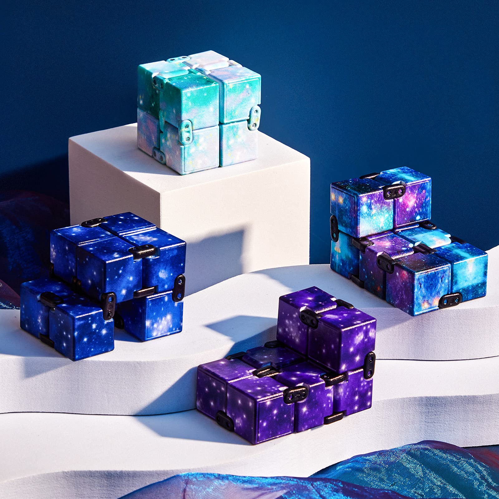 Skylety Infinity Cube Set – 4 Pack Handheld Fidget Toy for Stress Relief and Focus (Starry Design)