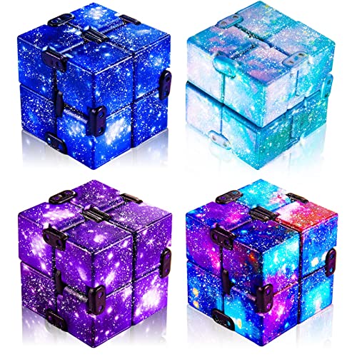 Skylety Infinity Cube Set – 4 Pack Handheld Fidget Toy for Stress Relief and Focus (Starry Design)