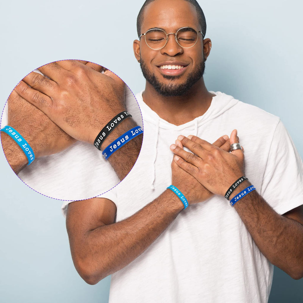 Skylety Jesus Loves You Silicone Bracelets - 50 Pack, 10 Colors, Christian Rubber Wristbands for Kids and Adults