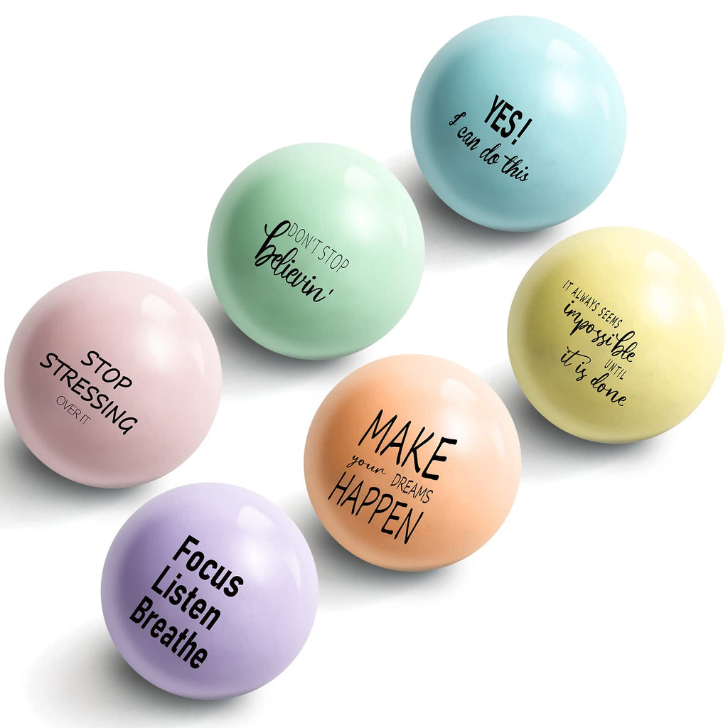 Skylety Motivational Stress Balls – 6 Pack Pastel Foam Squeeze Balls with Inspirational Quotes for Stress Relief
