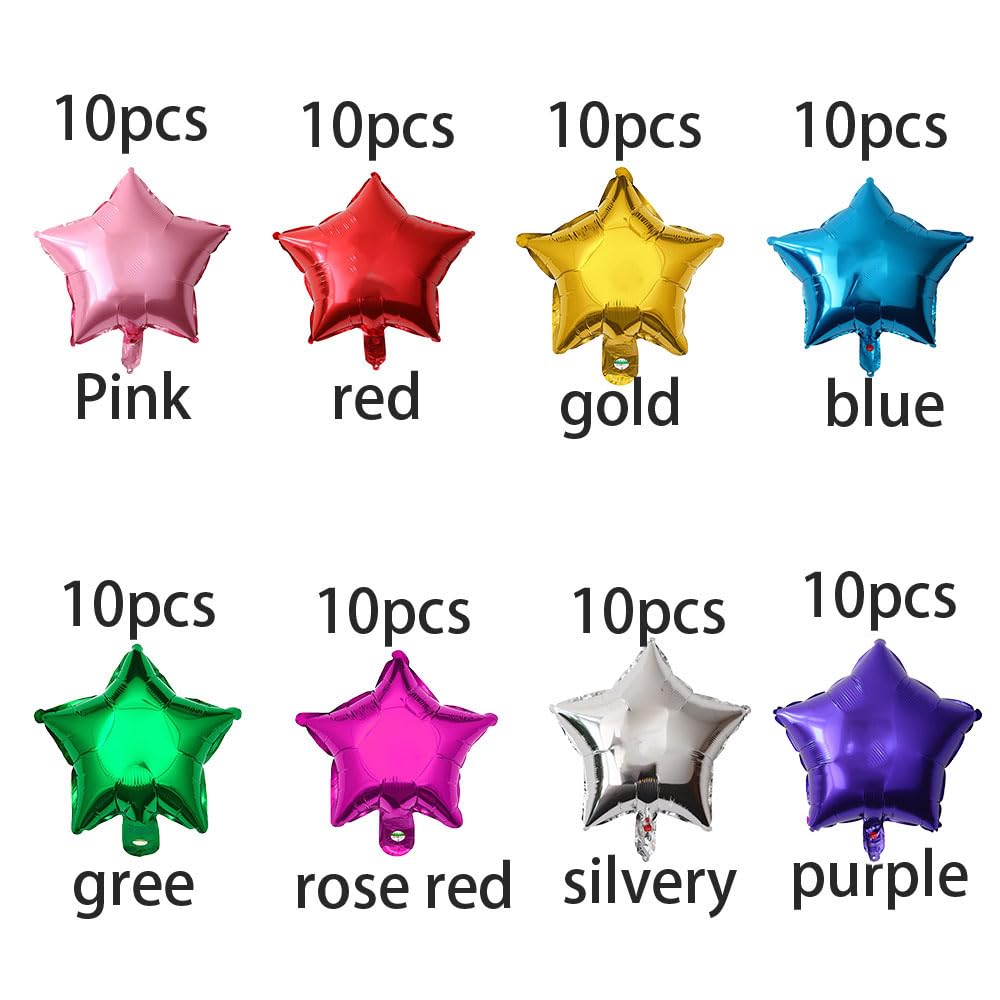 SLGZXXY 80 Pcs 5 Inch Rainbow Star Foil Balloons – Aluminum Mylar Party Decorations (Cannot Float)