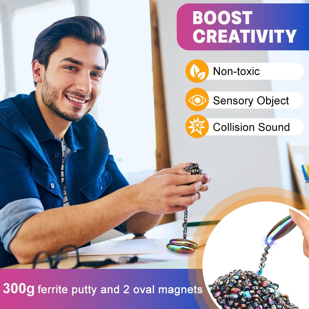 Slime Putty Set with Magnetic Ferrite Stones and Oval Magnets - Fidget Toy for Adults