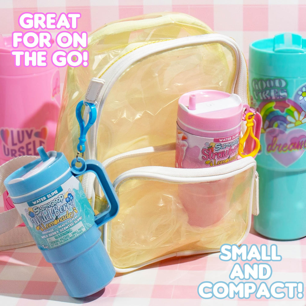 SLIMYGLOOP Lemonade Tumbler Bundle – 2-Pack Scented Water Slime (Blue Raspberry & Pink Strawberry) with Ice Cubes
