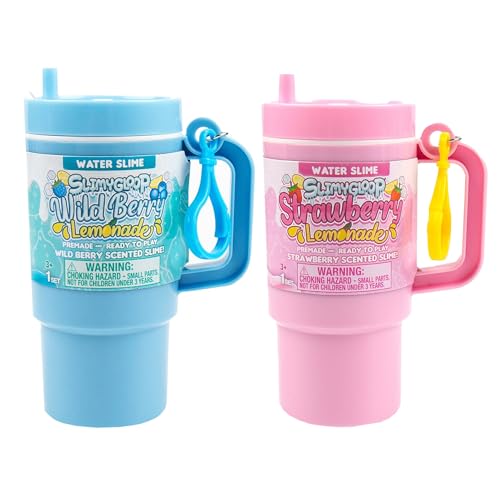 SLIMYGLOOP Lemonade Tumbler Bundle – 2-Pack Scented Water Slime (Blue Raspberry & Pink Strawberry) with Ice Cubes