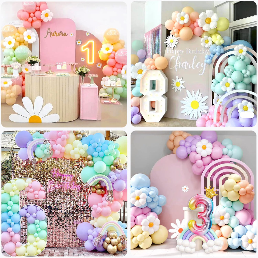 Slmeno 219-Piece Pastel Rainbow Balloon Garland Kit for 4th Birthday Girl - Includes Number 4 Balloon, Banner, Cake Toppers, 3D Butterflies & More