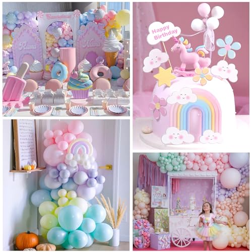 Slmeno 219-Piece Pastel Rainbow Balloon Garland Kit for 4th Birthday Girl - Includes Number 4 Balloon, Banner, Cake Toppers, 3D Butterflies & More