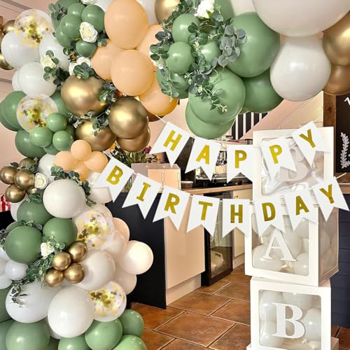 Slmeno Sage Green 18th Birthday Decoration Kit - Balloon Arch, 3D Butterflies, Cake Toppers & More