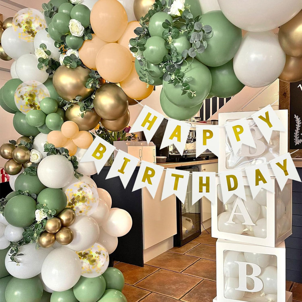 Slmeno Sage Green 18th Birthday Decoration Kit - Balloon Arch, 3D Butterflies, Cake Toppers & More